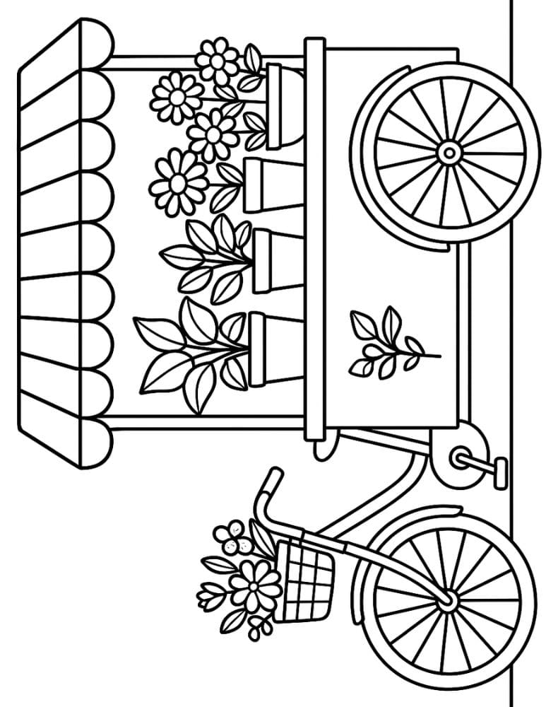 Free Printable Plant Coloring Pages for Kids Nature Colouring Book Printout flower bicycle cart