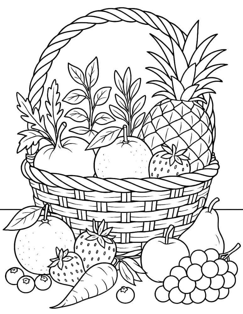 Free Printable Plant Coloring Pages for Kids Nature Colouring Book Printout fruit basket