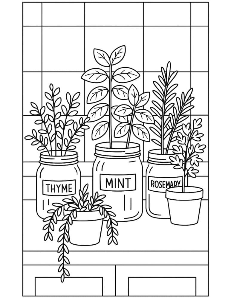 Free Printable Plant Coloring Pages for Kids Nature Colouring Book Printout kitchen herb garden