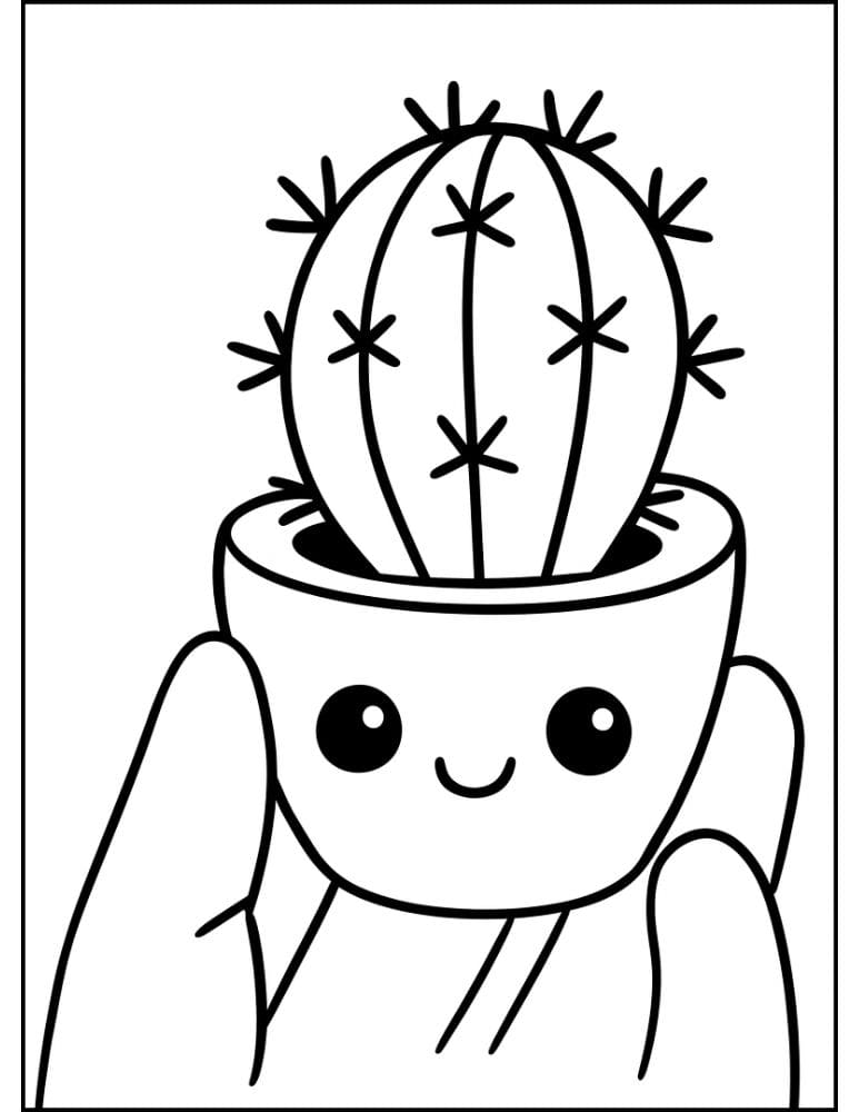 Free Printable Plant Coloring Pages for Kids Nature Colouring Book Printout tiny cute cactus