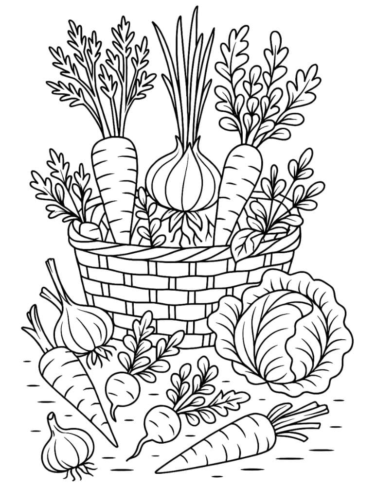 Free Printable Plant Coloring Pages for Kids Nature Colouring Book Printout vegetable basket
