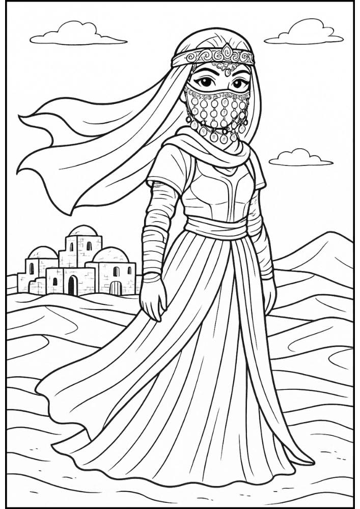 Free Printable Princess Coloring Pages for Kids Inclusive Colouring Book Printout arabian desert middle eastern sand dune princess castle diverse diversity inclusive