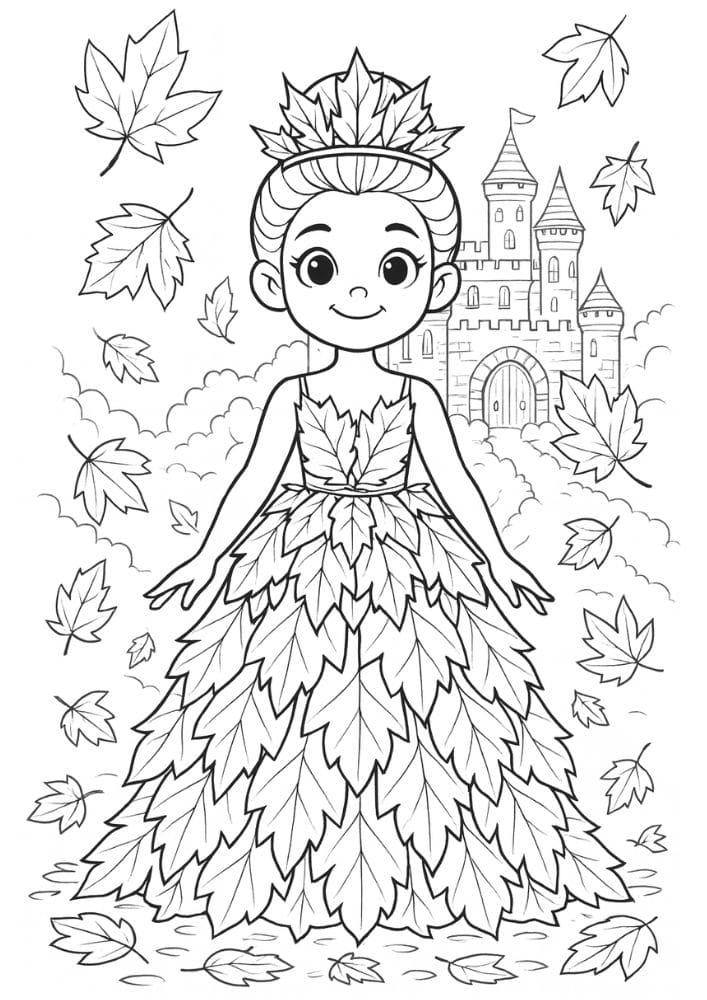 Free Printable Princess Coloring Pages for Kids Inclusive Colouring Book Printout autumn fall leaf tree princess