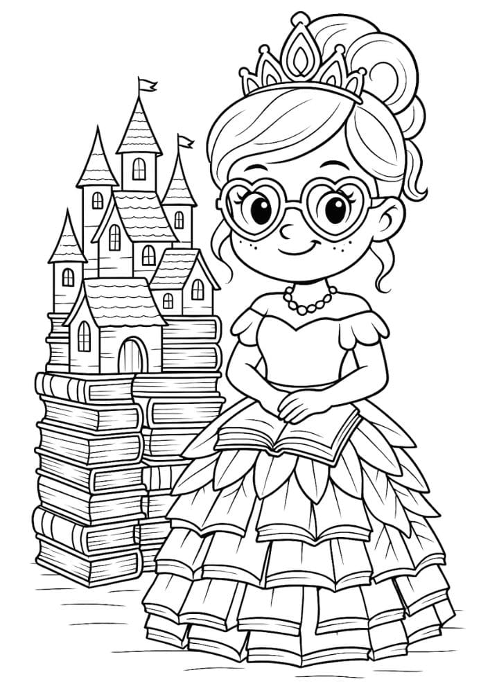 Free Printable Princess Coloring Pages for Kids Inclusive Colouring Book Printout book library smart eye glasses princess diverse diversity inclusive