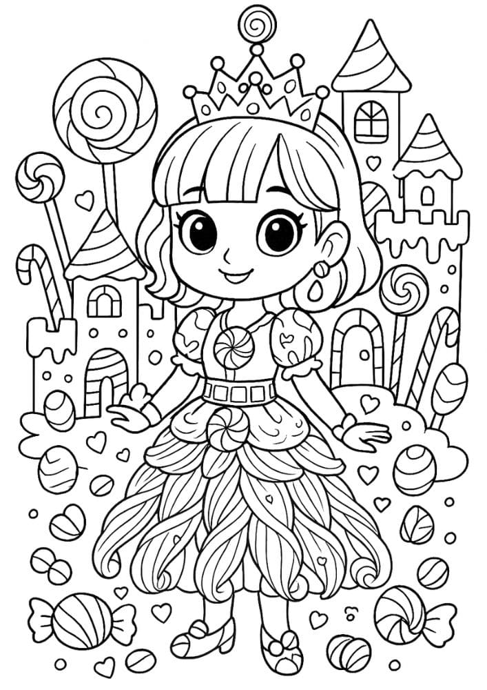 Free Printable Princess Coloring Pages for Kids Inclusive Colouring Book Printout candy princess lolipop pepermint