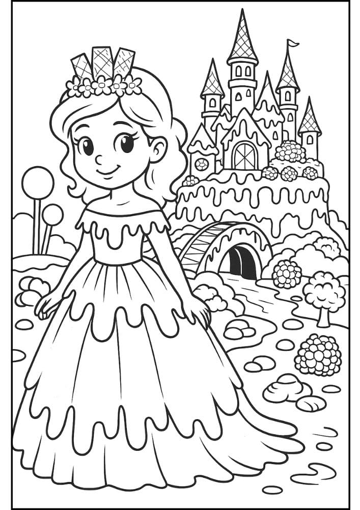 Free Printable Princess Coloring Pages for Kids Inclusive Colouring Book Printout chocolate candy waffer princess castle