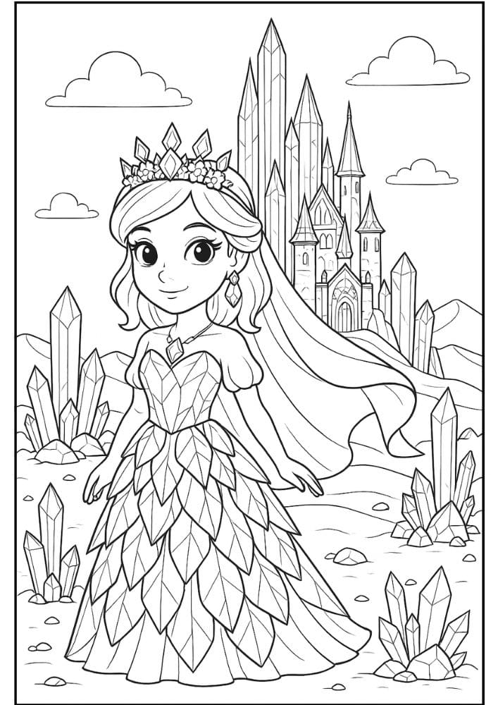 Free Printable Princess Coloring Pages for Kids Inclusive Colouring Book Printout crystal gem stone reiki princess castle