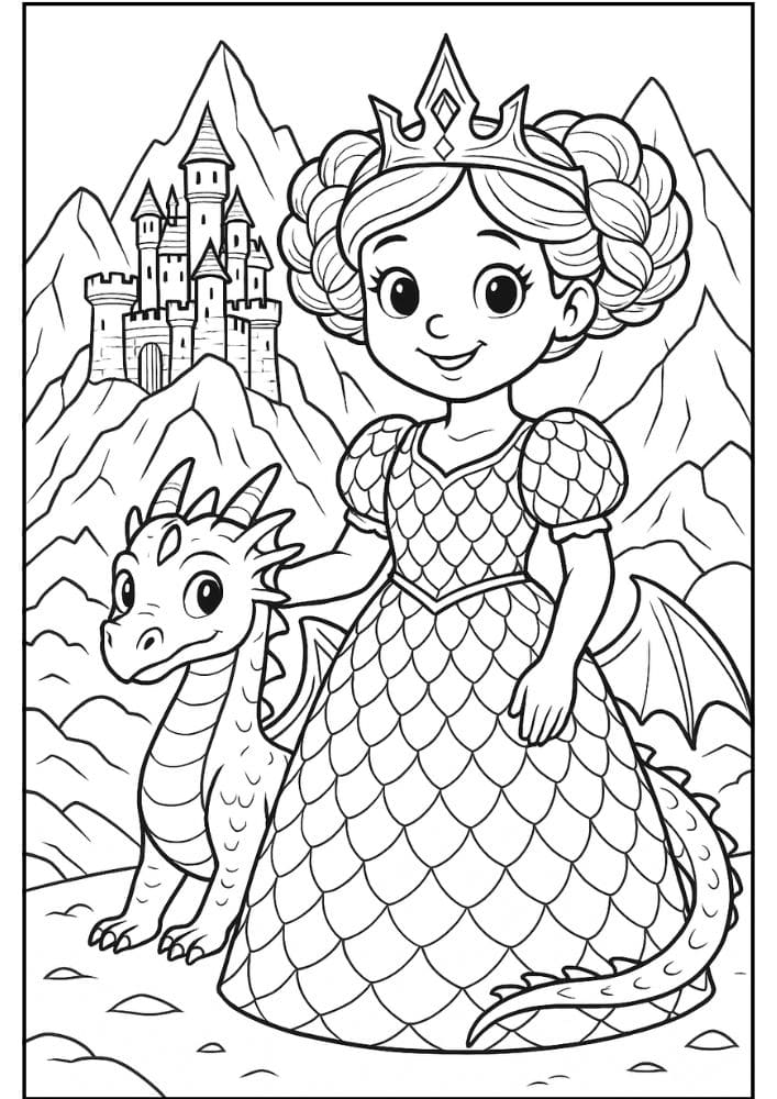 Free Printable Princess Coloring Pages for Kids Inclusive Colouring Book Printout dragon medieval mountain viking princess