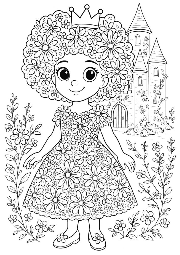 Free Printable Princess Coloring Pages for Kids Inclusive Colouring Book Printout flower garden meadow princess castle diverse diversity inclusive