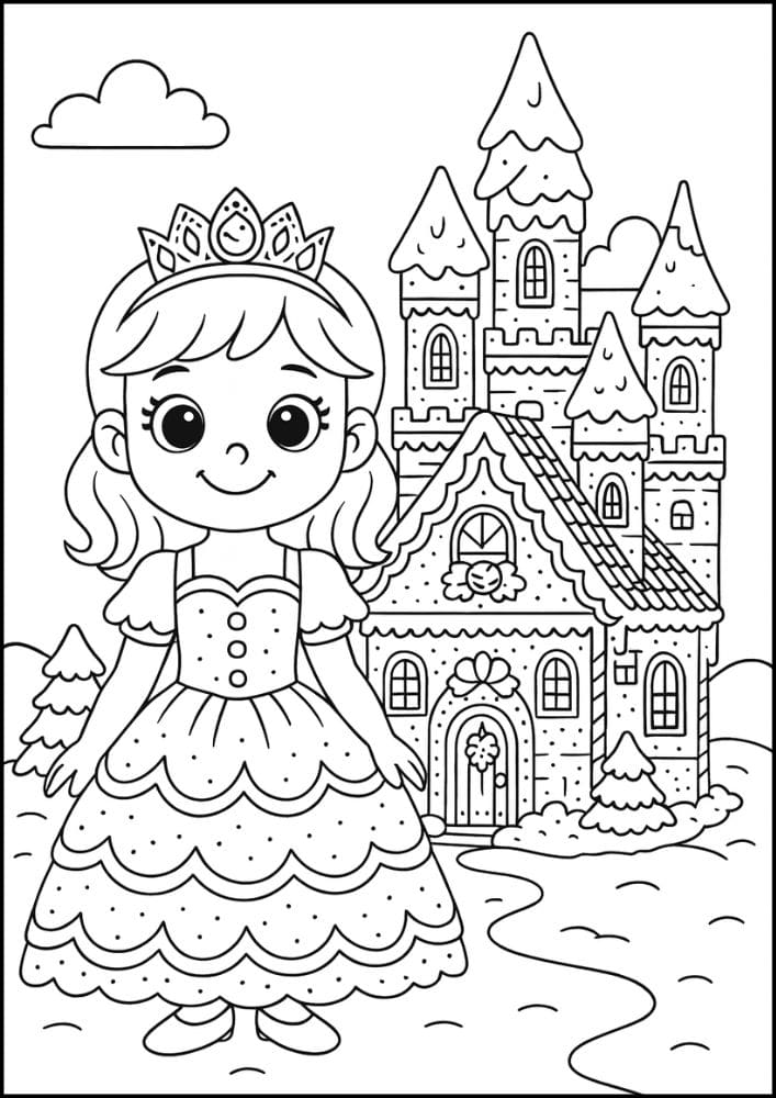 Free Printable Princess Coloring Pages for Kids Inclusive Colouring Book Printout gingerbread christmas princess castle