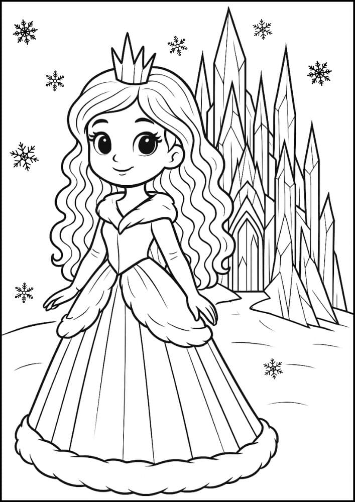 Free Printable Princess Coloring Pages for Kids Inclusive Colouring Book Printout ice winter snow princess castle