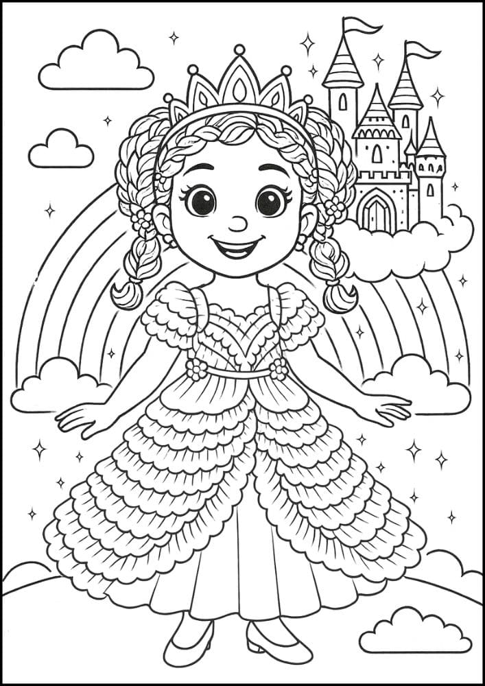 Free Printable Princess Coloring Pages for Kids Inclusive Colouring Book Printout rainbow sparkle princess castle diverse diversity inclusive