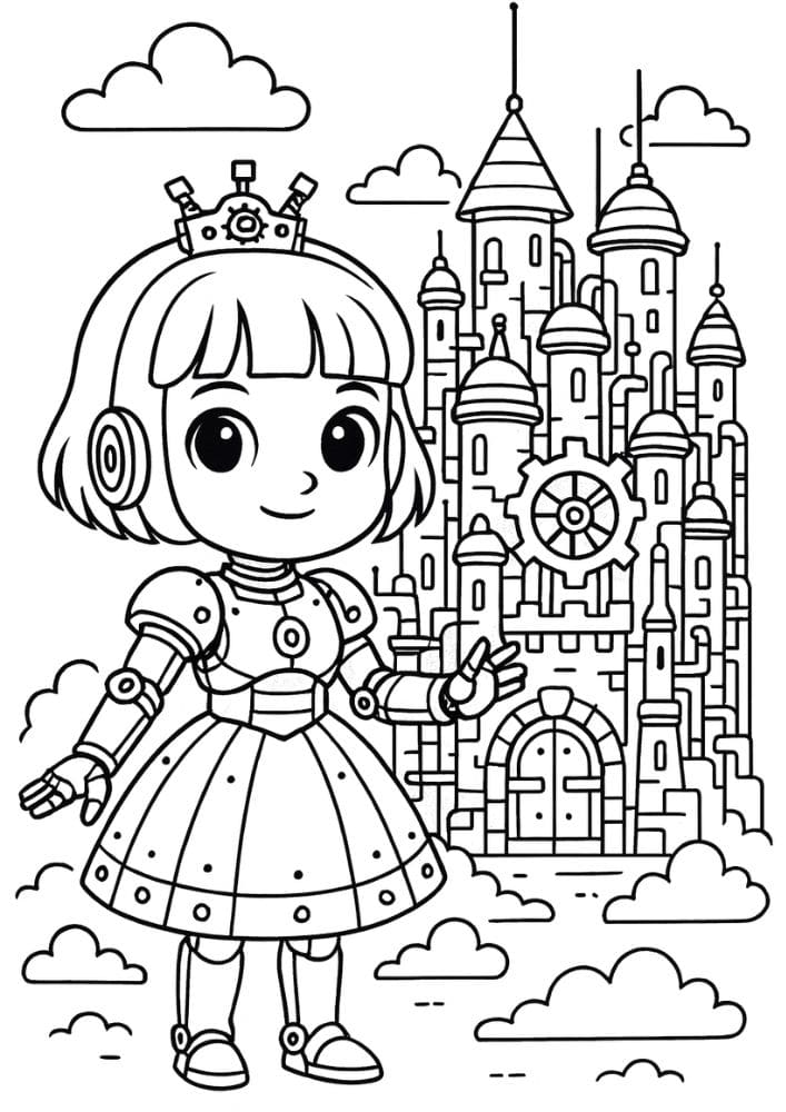 Free Printable Princess Coloring Pages for Kids Inclusive Colouring Book Printout robot princess castle