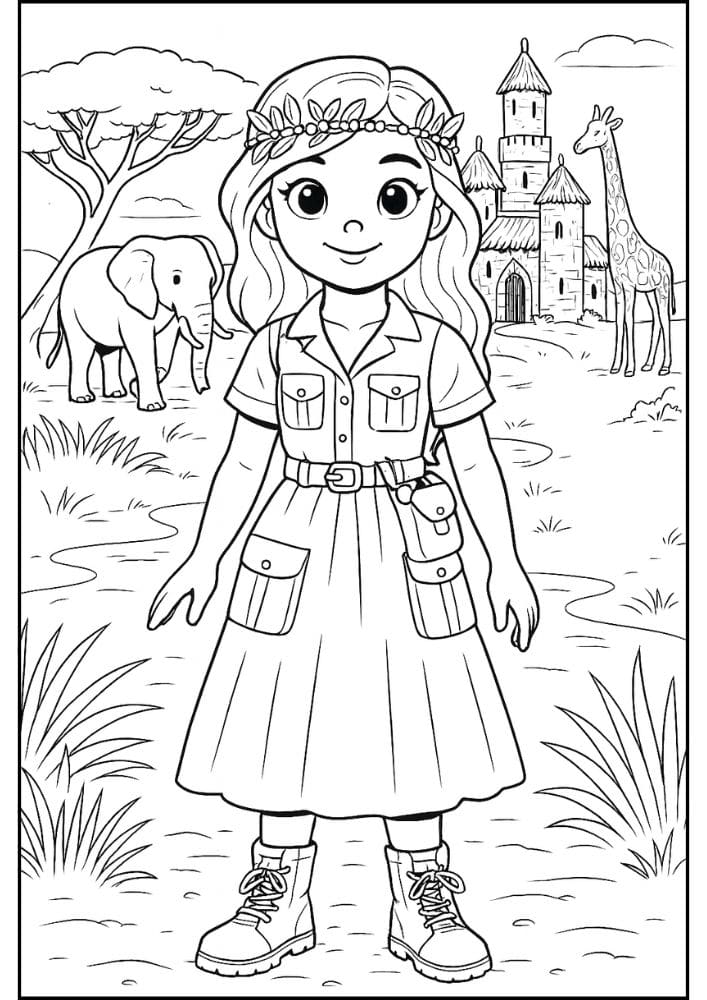 Free Printable Princess Coloring Pages for Kids Inclusive Colouring Book Printout safari animal kingdom princess adventure wildlife
