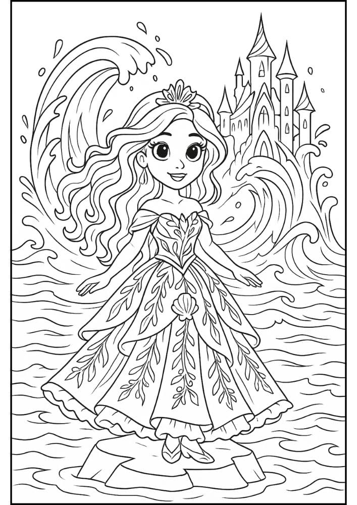 Free Printable Princess Coloring Pages for Kids Inclusive Colouring Book Printout water ocean sea princess castle