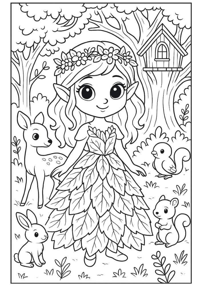 Free Printable Princess Coloring Pages for Kids Inclusive Colouring Book Printout woodland nymp forest animal princess