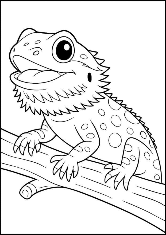 Free Printable Reptile Coloring Pages for Kids Colouring Book bearded dragon lizard branch