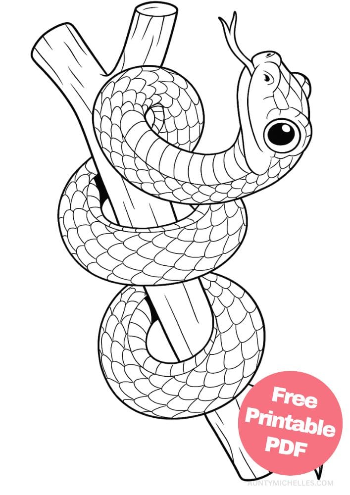 Free Printable Reptile Coloring Pages for Kids Colouring Book cute snake wrapped branch