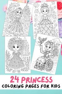 Free printable princess coloring pages for kids, colouring book printout, magical lands, unique princesses, PDF download, diverse inclusive princesses, autumn princess, book princess, arabian princess, butterfly, candy land, chocolate, crystal, dragon, flower, ice cream, winter, jungle, music, wheelchair, robot, safari, sci-fi, tropical, water, woodland princess