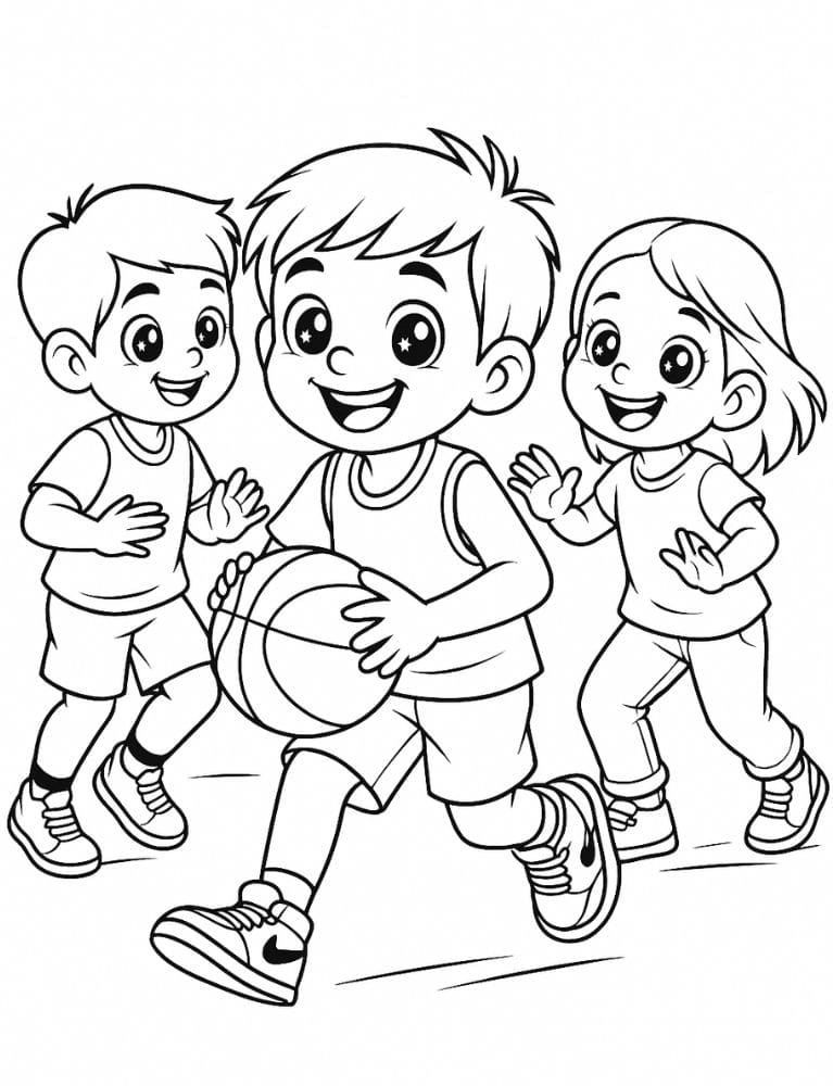 Free Printable Basketball Coloring Pages for Kids Sports Colouring Book Printout boys girls dribble run