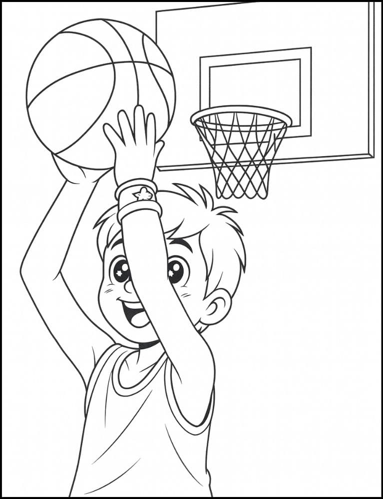 Free Printable Basketball Coloring Pages for Kids Sports Colouring Book Printout boys shooting hoop