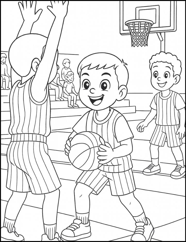 Free Printable Basketball Coloring Pages for Kids Sports Colouring Book Printout game boys mens shooting blocking uniform