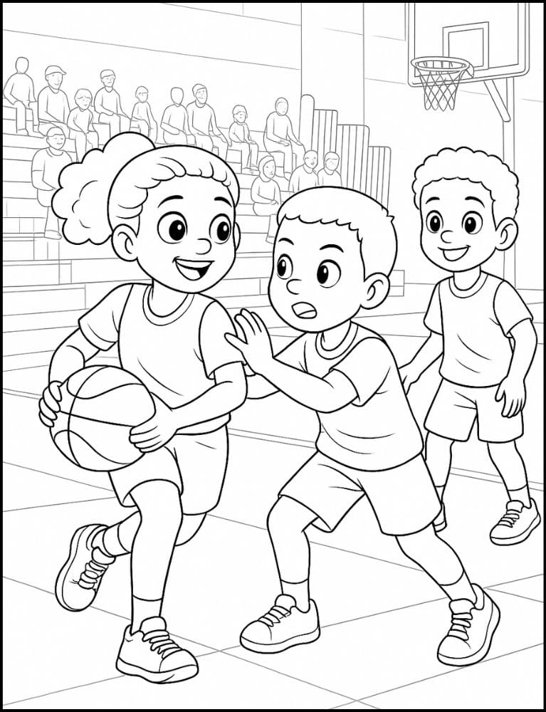 Free Printable Basketball Coloring Pages for Kids Sports Colouring Book Printout girls boys diverse game passing