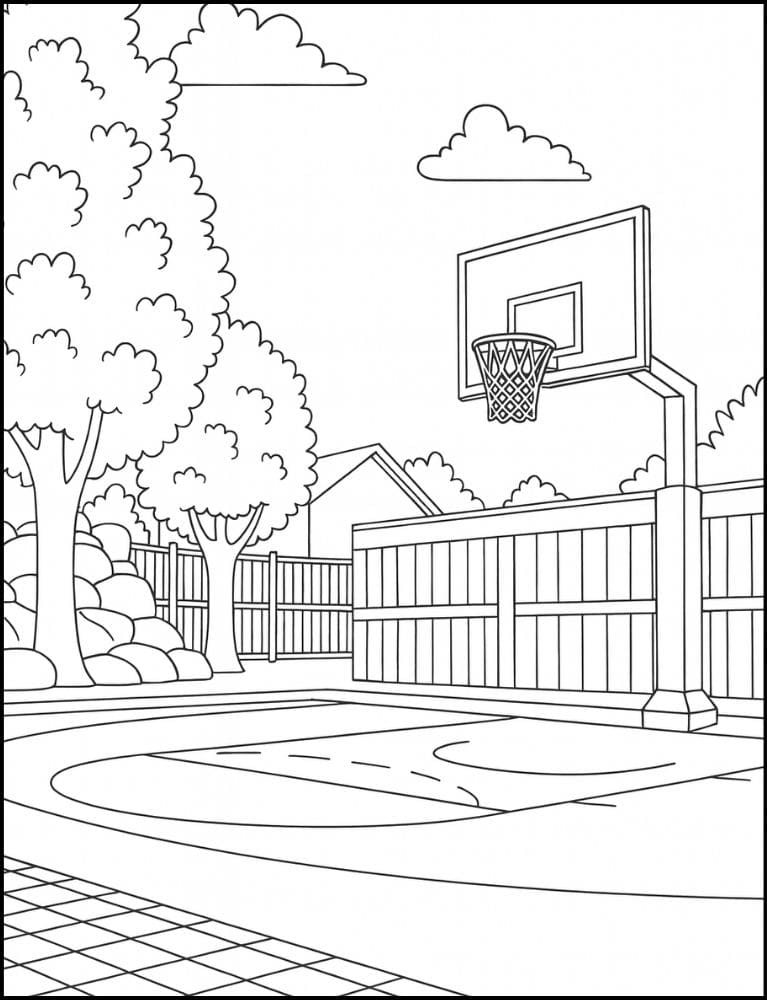 Free Printable Basketball Coloring Pages for Kids Sports Colouring Book Printout outdoor court hoop