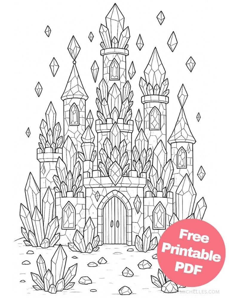 Free Printable Castle Coloring Pages for Kids Fairytale Colouring Book Printout Crystal Gemstone Diamond