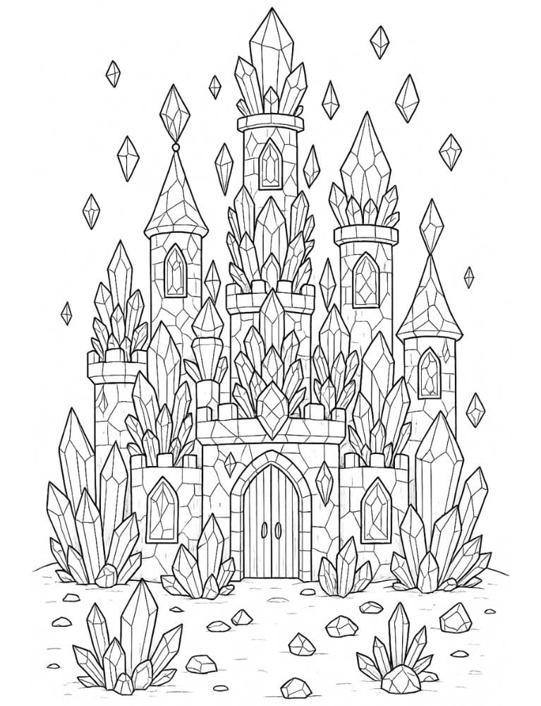 Free Printable Castle Coloring Pages for Kids Fairytale Colouring Book Printout Crystal Gemstone Diamond