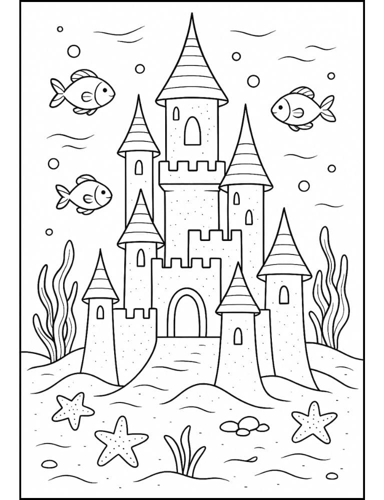Free Printable Castle Coloring Pages for Kids Fairytale Colouring Book Printout Sand Castle Under the Sea