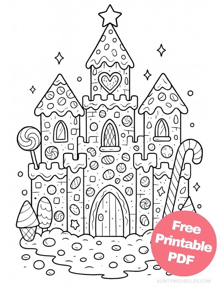 Free Printable Castle Coloring Pages for Kids Fairytale Colouring Book Printout candy gingerbread