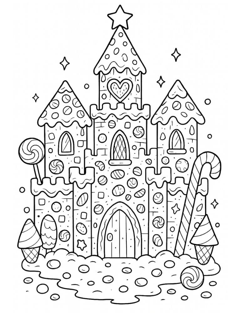 Free Printable Castle Coloring Pages for Kids Fairytale Colouring Book Printout candy gingerbread