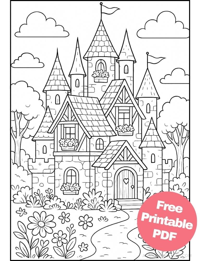 Free Printable Castle Coloring Pages for Kids Fairytale Colouring Book Printout cottage