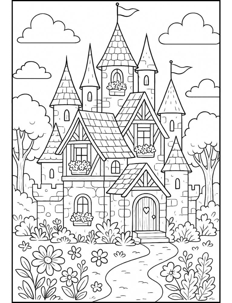 Free Printable Castle Coloring Pages for Kids Fairytale Colouring Book Printout cottage