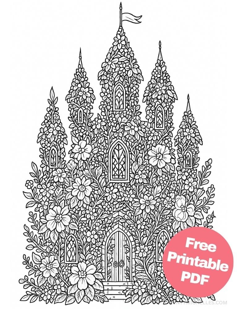 Free Printable Castle Coloring Pages for Kids Fairytale Colouring Book Printout flower garden nature