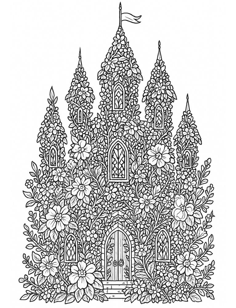 Free Printable Castle Coloring Pages for Kids Fairytale Colouring Book Printout flower garden nature
