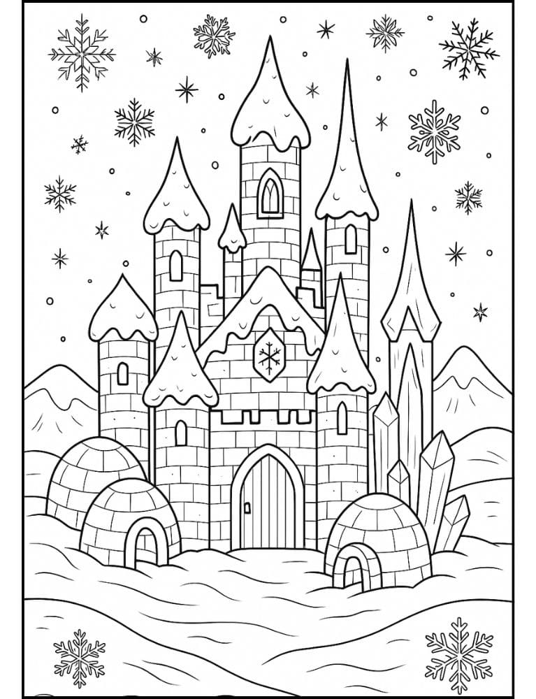 Free Printable Castle Coloring Pages for Kids Fairytale Colouring Book Printout igloo winter ice snow