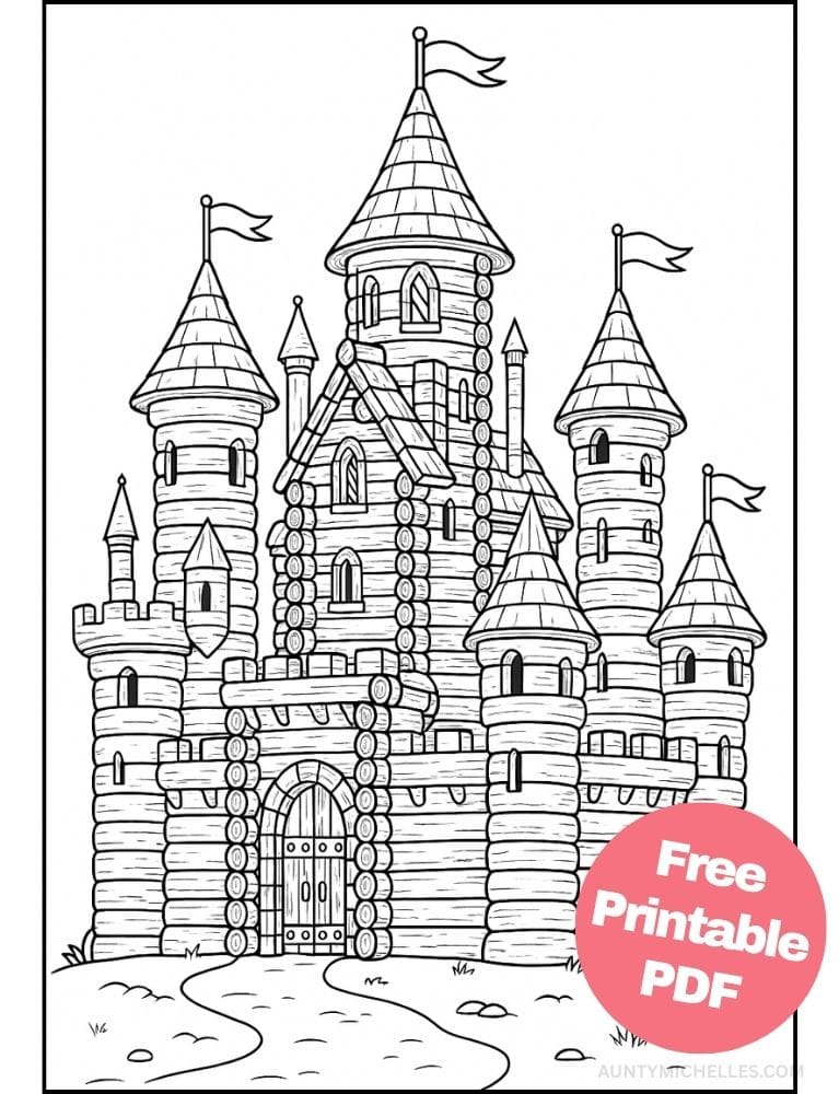 Free Printable Castle Coloring Pages for Kids Fairytale Colouring Book Printout log cabin