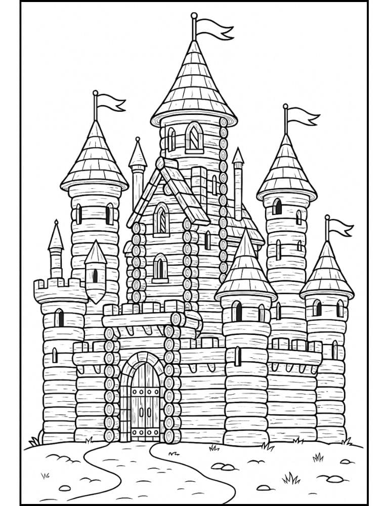 Free Printable Castle Coloring Pages for Kids Fairytale Colouring Book Printout log cabin