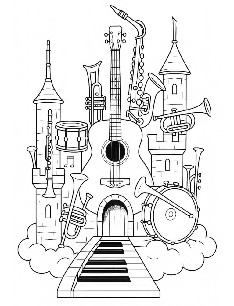 Free Printable Castle Coloring Pages for Kids Fairytale Colouring Book Printout music song musical