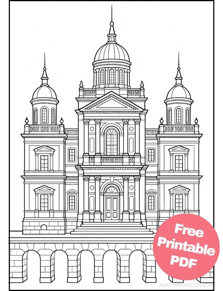 Free Printable Castle Coloring Pages for Kids Fairytale Colouring Book Printout neo classical traditional