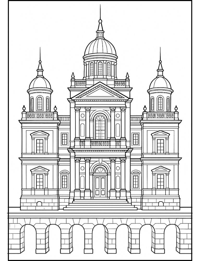 Free Printable Castle Coloring Pages for Kids Fairytale Colouring Book Printout neo classical traditional