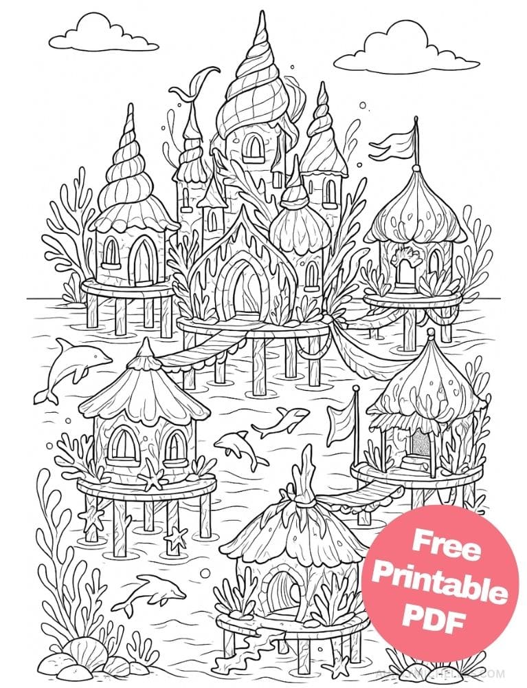 Free Printable Castle Coloring Pages for Kids Fairytale Colouring Book Printout ocean sea water