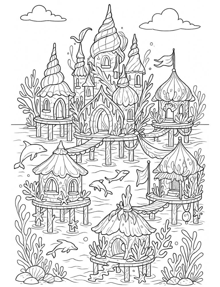Free Printable Castle Coloring Pages for Kids Fairytale Colouring Book Printout ocean sea water