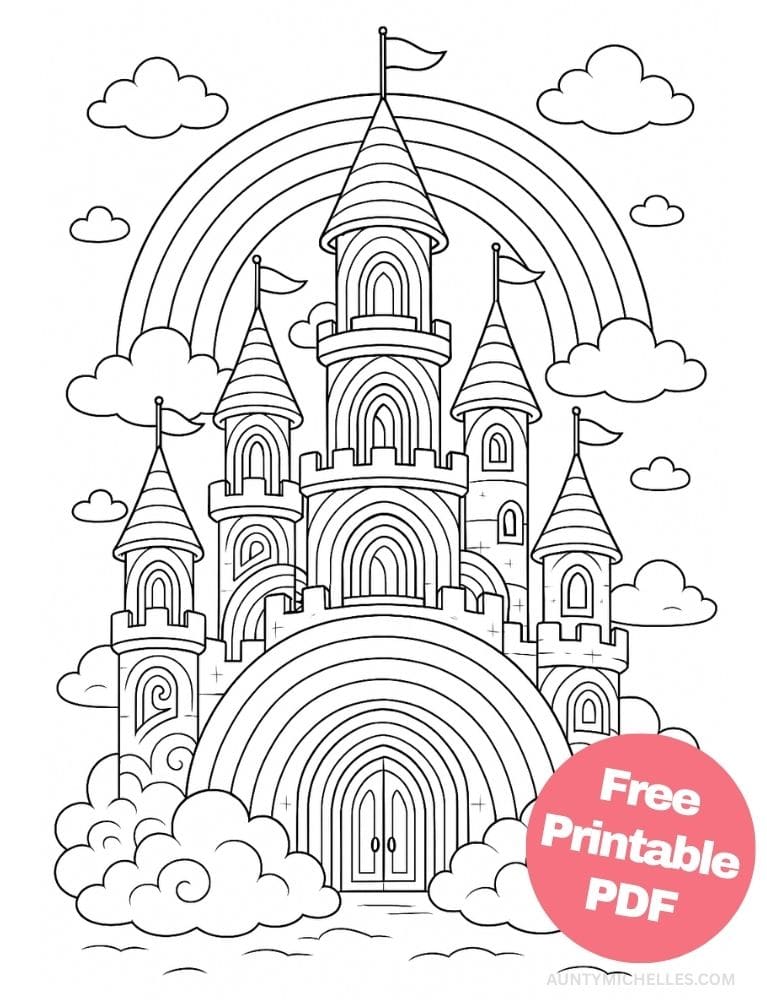 Free Printable Castle Coloring Pages for Kids Fairytale Colouring Book Printout rainbow