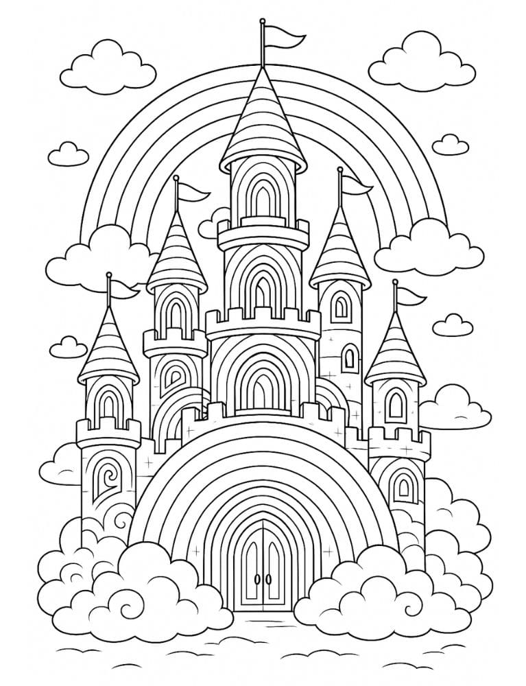 Free Printable Castle Coloring Pages for Kids Fairytale Colouring Book Printout rainbow