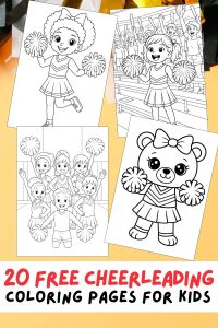 Free Printable Cheerleading Coloring Pages for Kids Cheer Colouring Book Chearleader Printout, wolves, tigers, megaphone, pom pom, school spirit, squad goals, competitive cheerleader, panther, shout, jump, stunts, eagles, wildcats, bulldogs, bears, diversity, inclusive coloring pages, diverse coloring pages, PDF download