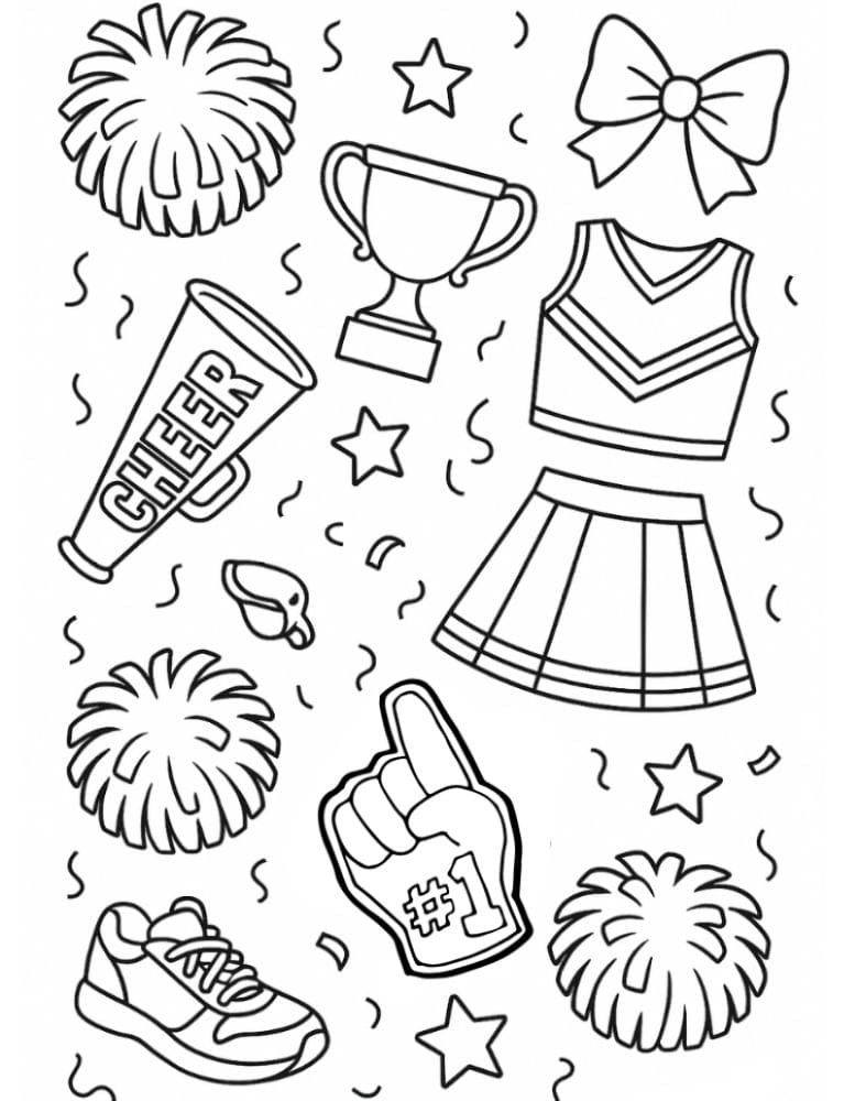 Free Printable Cheerleading Coloring Pages for Kids Cheer Colouring Book Chearleader Printout uniform megaphone pom pom