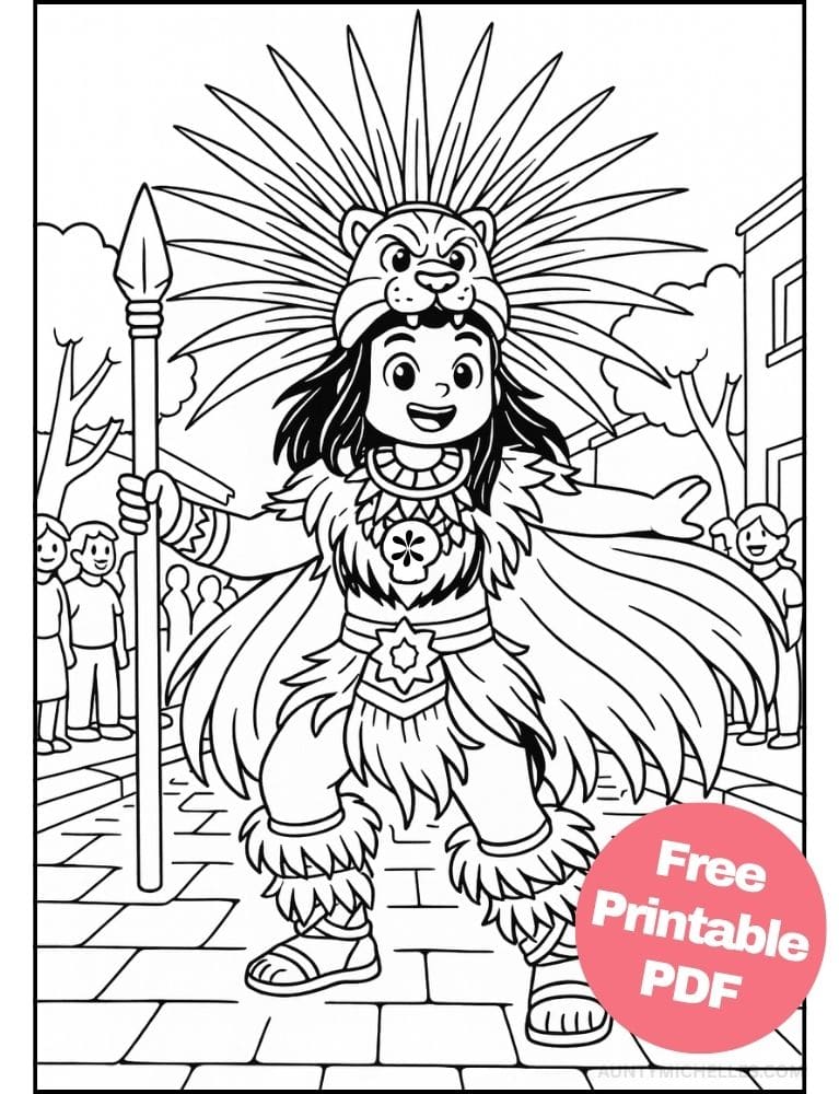 Free Printable Cinco de Mayo Coloring Pages for Kids Inclusive Colouring Book Printout Mexican Azteca dance